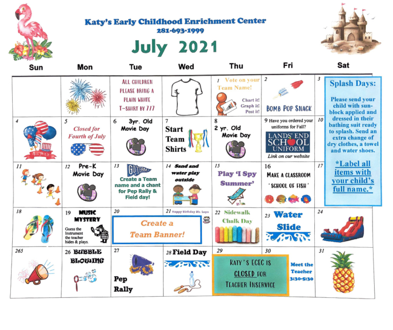 Calendar | Katy's Early Childhood Enrichment Center